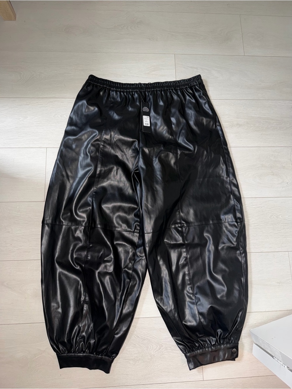 Fashion Nova Black Faux Leather Wide-Leg Joggers - Picture 6 of 7